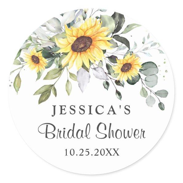 Elegant Sunflowers Eucalyptus Bridal Shower Classic Round Sticker