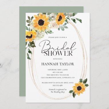 Elegant Sunflowers Eucalyptus Bridal Shower Invitations