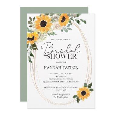 Elegant Sunflowers Eucalyptus Bridal Shower Invitations