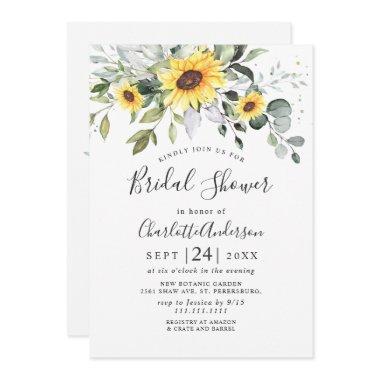 Elegant Sunflowers Eucalyptus BRIDAL SHOWER Invitations