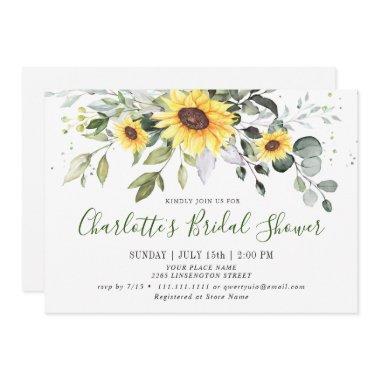 Elegant Sunflowers Eucalyptus Bridal Shower Invitations