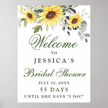 Elegant Sunflowers Eucalyptus Bridal Shower Poster