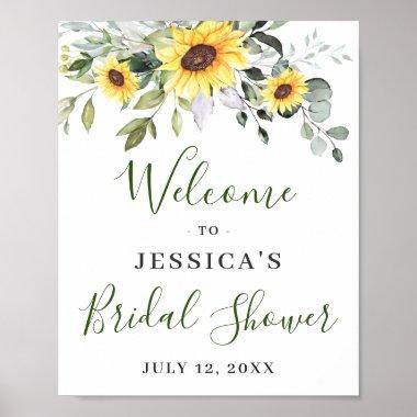 Elegant Sunflowers Eucalyptus Bridal Shower Poster