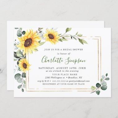Elegant Sunflowers Eucalyptus Bridal Shower QR Invitations