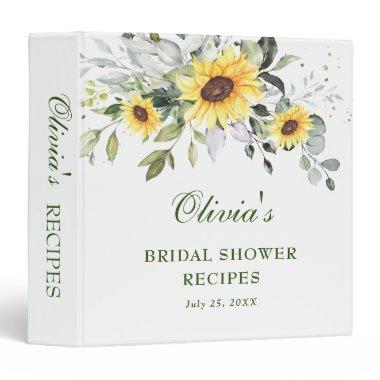 Elegant Sunflowers Eucalyptus Bridal Shower Recipe 3 Ring Binder