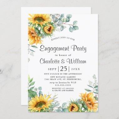 Elegant Sunflowers Eucalyptus Engagement Party Invitations