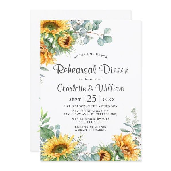 Elegant Sunflowers Eucalyptus Rehearsal Dinner