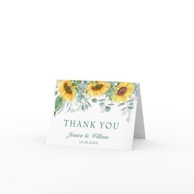 Elegant Sunflowers Eucalyptus Rustic Wedding Thank You