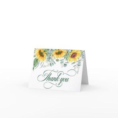 Elegant Sunflowers Eucalyptus Rustic Wedding Thank You