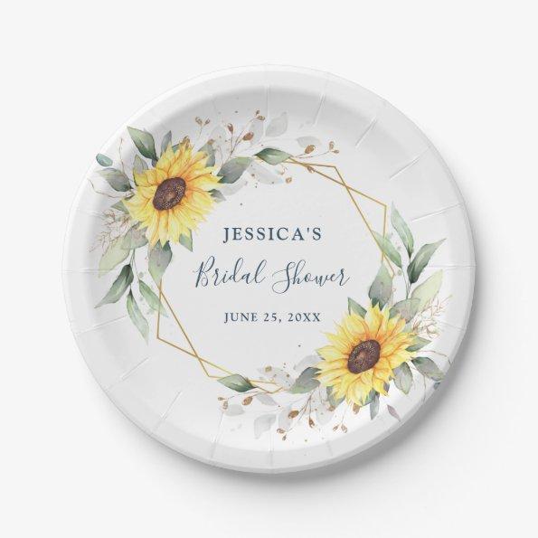 Elegant Sunflowers Greenery Floral Bridal Shower Paper Plates