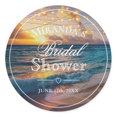 Elegant Sunset Beach Summer Bridal Shower Classic Classic Round Sticker