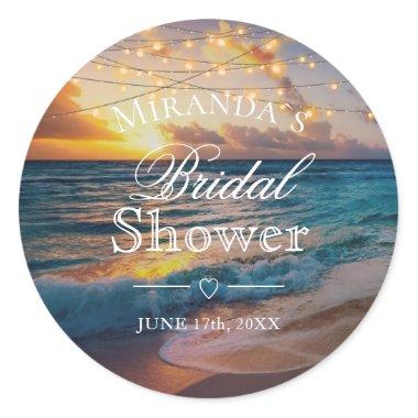 Elegant Sunset Beach Summer Bridal Shower Classic Round Sticker