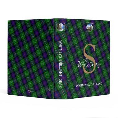 Elegant Sutherland Scottish Tartan Monogram Name Mini Binder