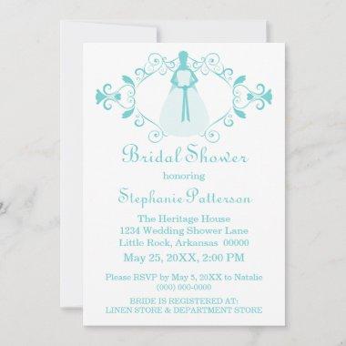 Elegant Swirls Bridal Shower Invite, Aqua Invitations