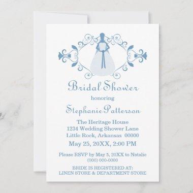 Elegant Swirls Bridal Shower Invite, Blue Invitations