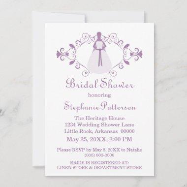 Elegant Swirls Bridal Shower Invite, Purple Invitations