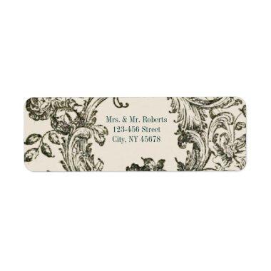 elegant swirls Vintage lily floral peacock wedding Label