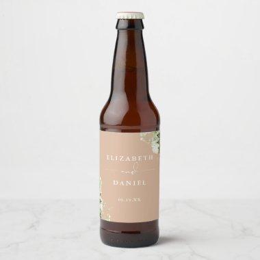 Elegant Tan Floral Greenery Wedding Beer Bottle Label