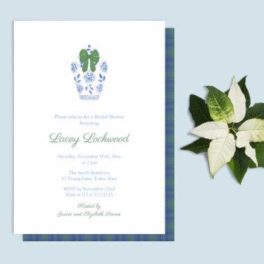 Elegant Tartan Chinoiserie Holidays Bridal Shower Invitations