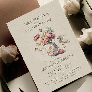 Elegant Tea Party Floral Bridal Shower Invitations