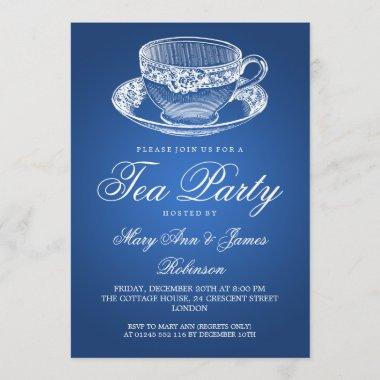 Elegant Tea Party Vintage Tea Cup Blue Invitations