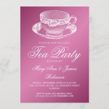 Elegant Tea Party Vintage Tea Cup Pink Invitations