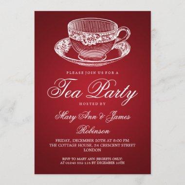 Elegant Tea Party Vintage Tea Cup Red Invitations