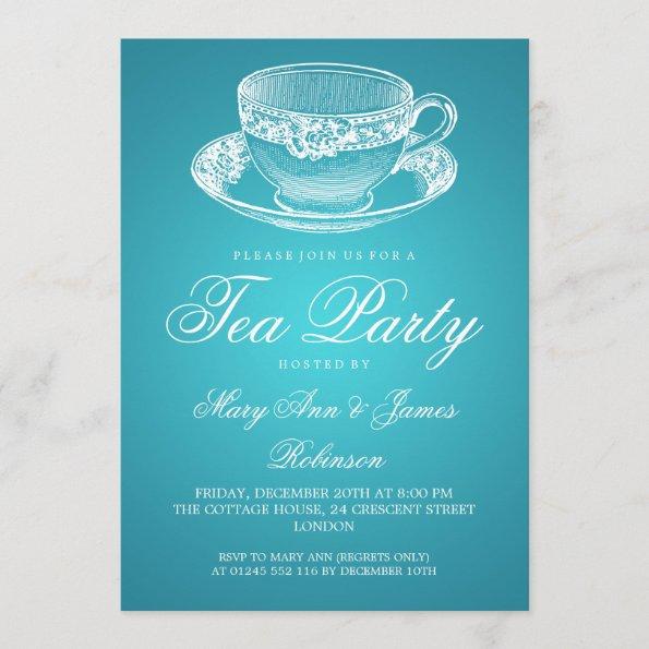 Elegant Tea Party Vintage Tea Cup Turquoise Invitations