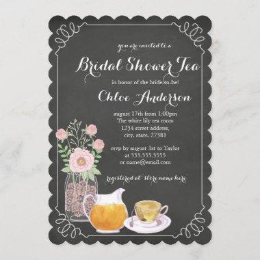 Elegant Teacup Chalkboard Bridal Shower Invitations