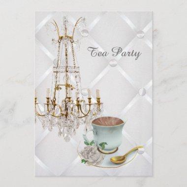 elegant teacup chandelier vintage tea party Invitations