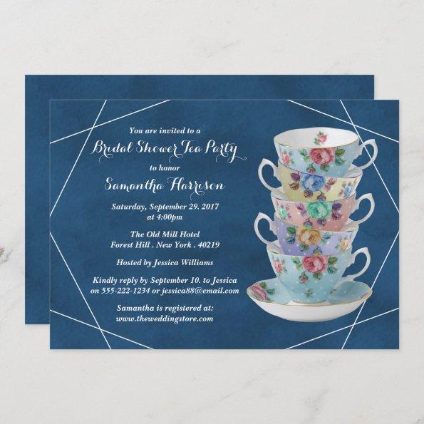 Elegant Teacups Bridal Shower Tea Party Invitations