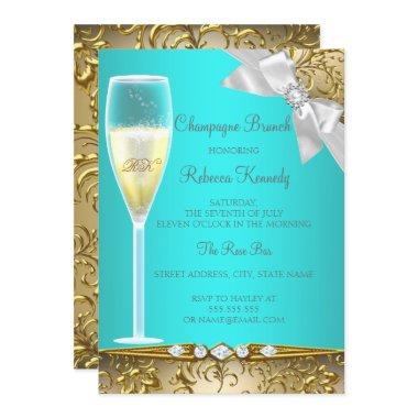 Elegant Teal Blue Gold White Champagne Brunch