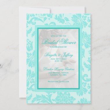 Elegant teal damask custom wedding bridal shower Invitations