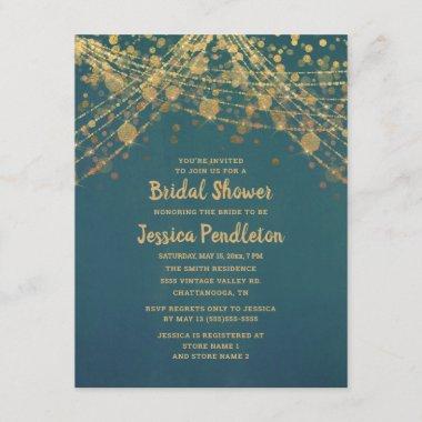 Elegant Teal Gold String Lights Bridal Shower Invitations