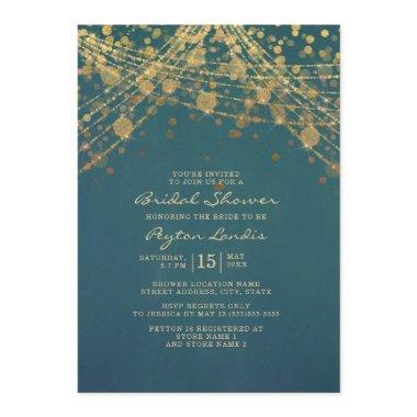 Elegant Teal Gold String Lights Bridal Shower Invitations