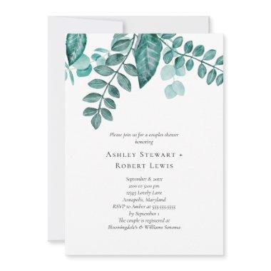 Elegant Teal Greenery Watercolor Couples Shower