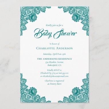 Elegant Teal Lace Baby Shower Invitations