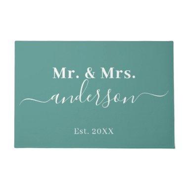 Elegant Teal Mr. And Mrs. Name Script Wedding Doormat
