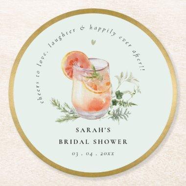 Elegant Teal Orange Green Cocktail Bridal Shower Round Paper Coaster