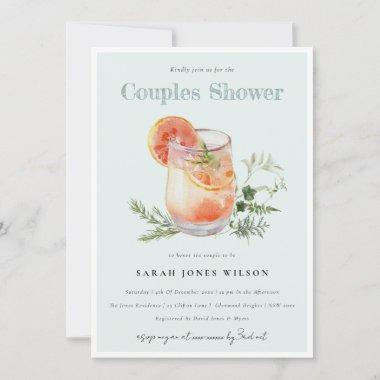 Elegant Teal Orange Green Cocktail Couples Shower Invitations