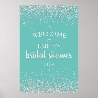 Elegant Teal Silver Confetti Bridal Shower Poster