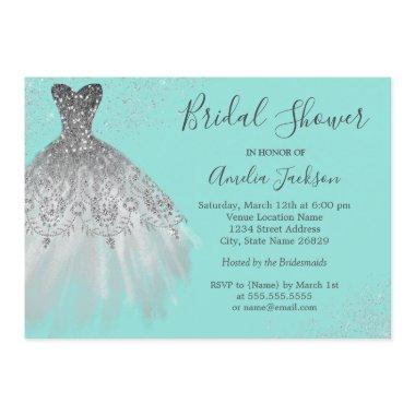 Elegant Teal Wedding Gown Bridal Shower Invitations