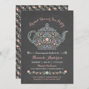 Elegant Teapot Bridal Shower Chalkboard Invitations