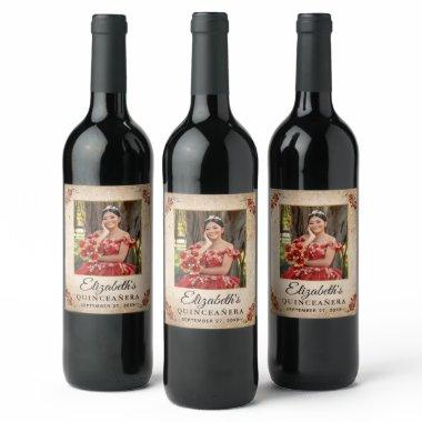 Elegant Template Red and Gold Quinceanera Photo Wine Label