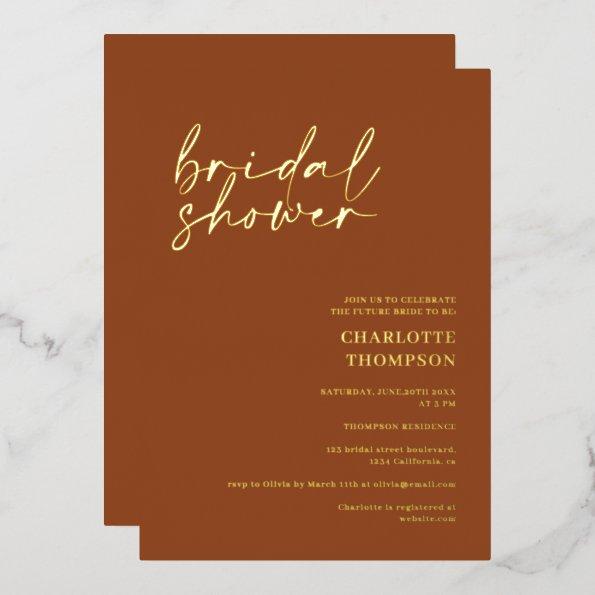 Elegant terracotta casual script  foil