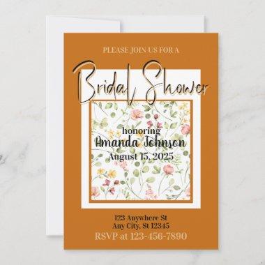 Elegant Terracotta Floral Bridal Shower Invitations