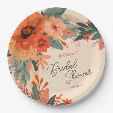 Elegant Terracotta Floral  Paper Plates