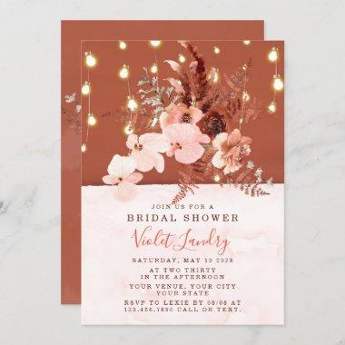Elegant Terracotta floral Lights Bridal Shower Invitations