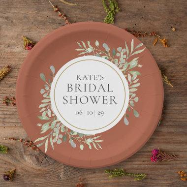 Elegant Terracotta Gold Greenery Bridal Shower Paper Plates