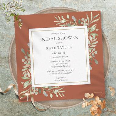 Elegant Terracotta Greenery Wedding Bridal Shower Invitations